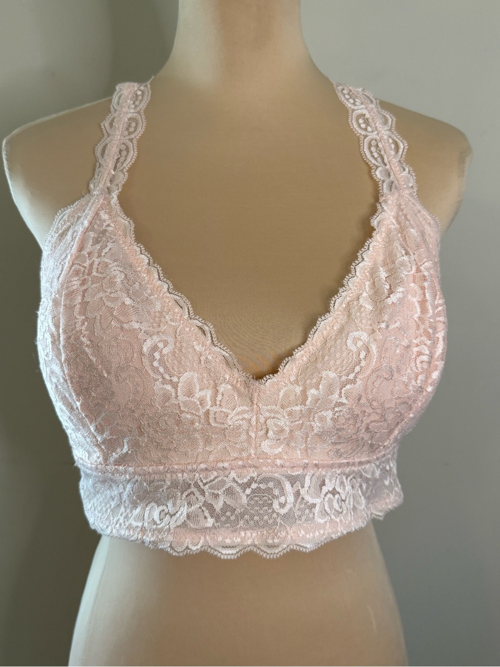 Dip blush pink floral lace padded racerback bralette Plus SZ 1X